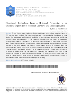 Educational Technology: From a Historical Perspective to an Empirical Exploration of Moroccan Learners’ EFL Speaking Fluency