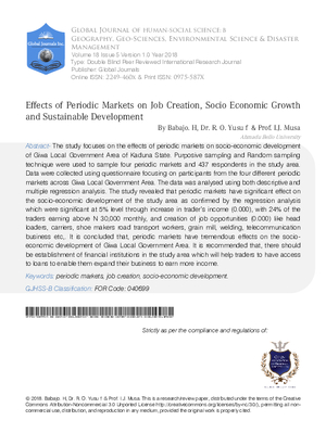 Effects of Periodic Markets on Job Creation, Socioeconomic Growth and Sustainable Development