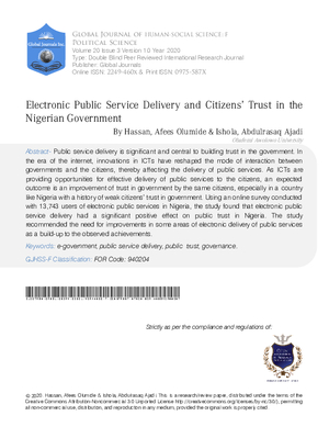 Electronic Public Service Delivery and Citizens2019; Trust in the Nigerian Government
