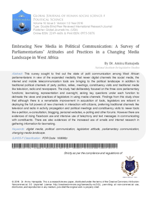 Embracing New Media in Political Communication: A Survey of Parliamentariansa Attitudes and Practices in a Changing Media Landscape in West Africa