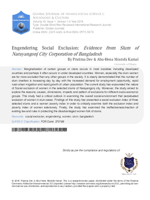 Engendering Social Exclusion: Evidence from Slum of Narayangonj City Corporation of Bangladesh