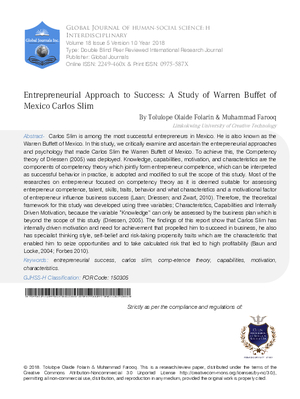 Entrepreneurial Approach to Success: A Study of Warren Buffet of Mexico Carlos Slim