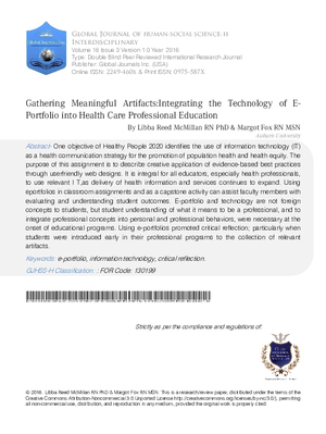 Gathering Meaningful Artifacts: Integrating the Technology of e-Portfolio into Health Care Professional Education