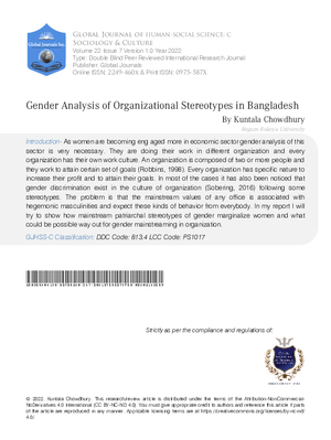 Gender Analysis of Organizational Stereotypes in Bangladesh