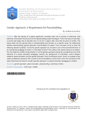 Gender Approach: A Requirement for Peacebuilding