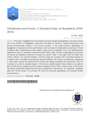 Globalization and Poverty: A Divisional Study on Bangladesh (1990-2010)