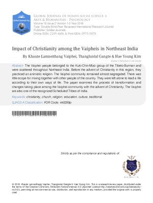 Impact of Christianity among the Vaipheis in Northeast India