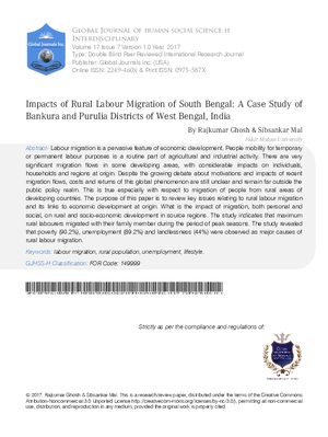 Impacts of Rural Labour Migration of South Bengal: A Case Study of Bankura and Purulia Districts of West Bengal, India