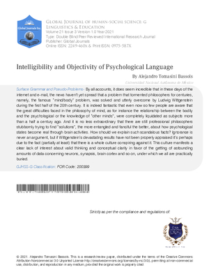 Intelligibility and Objectivity  of  Psychological Language