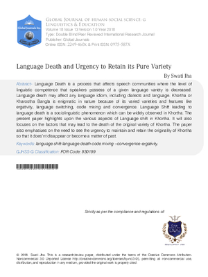 Language Death and Urgency to Retain its Pure Variety