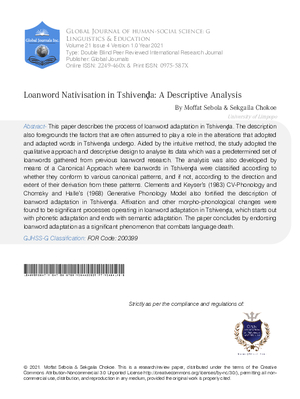 Loanword Nativisation in Tshivenda: A Descriptive Analysis
