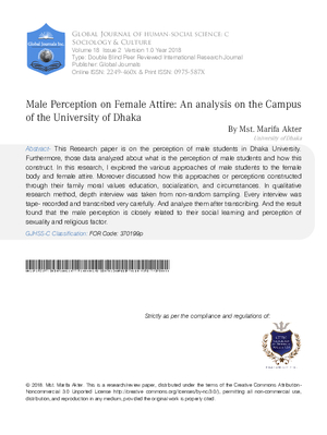 Male Perception on Female Attire: An Analysis on the Campus of the University of Dhaka.