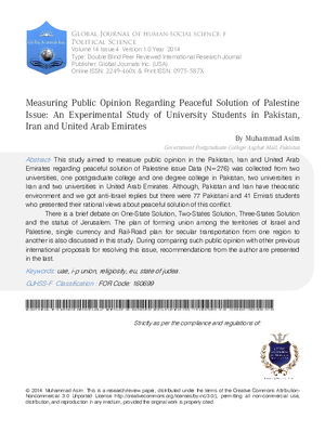 Measuring Public Opinion Regarding Peaceful Solution of Palestine Issue: An Experimental Study of University Students in Pakistan, Iran and United Arab Emirates