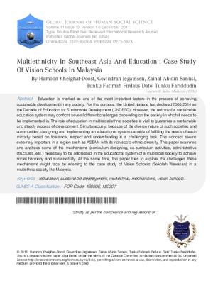 Multiethnicity in Southeast Asia and Education: Case Study of Vision Schools in Malaysia