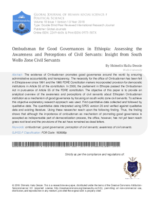 Ombudsman for Good Governances in Ethiopia: Assessing the Awareness and Perceptions of Civil Servants: Insight from South Wollo Zone Civil Servants