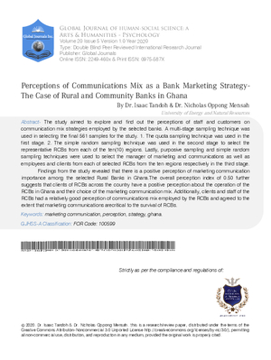 Perceptions of Communications Mix as a Bank Marketing Strategy- The Case of Rural and Community Banks In Ghana