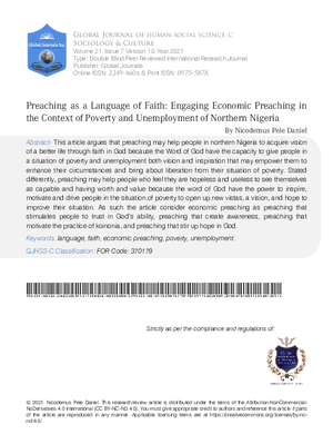 Preaching as a Language of Faith: Engaging Economic Preaching in the Context of Poverty and Unemployment of Northern Nigeria