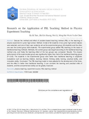 Research on the Application of PBL Teaching Method in Physics Experiment Teaching