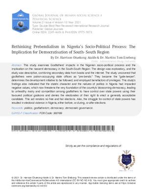 Rethinking Prebendialism in Nigeria’s Socio-Political Process: The Implication for Democratisation of South-South Region