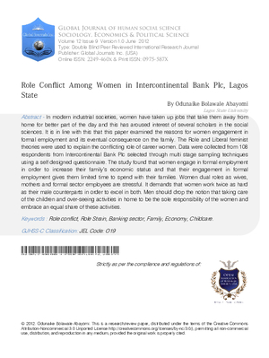 Role Conflict Among Women In Intercontinental Bank Plc, Lagos State