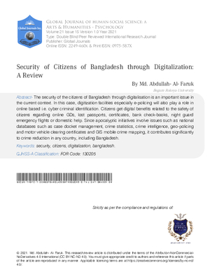 Security of Citizens of Bangladesh through Digitalization: A Review
