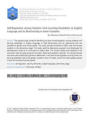 Self-Regulation among Students with Learning Disabilities in English Language and its Relationship to Some Variables