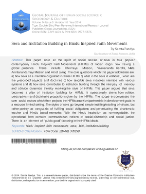 Seva and Institution Building in Hindu Inspired Faith Movements