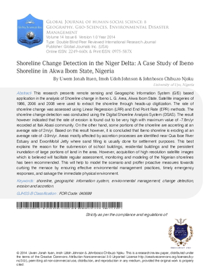 Shoreline Change Detection in the Niger Delta: A Case Study of Ibeno Shoreline in Akwa Ibom State, Nigeria
