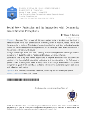 Social Work Profession and its Interaction with Community Issues: Student Perceptions