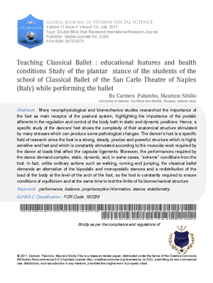Teaching Classical Ballet: educational features and health conditions. Study of the plantar  stance of the students of the school of Classical Ballet