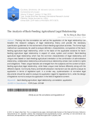 The Analysis of Back-feeding Agricultural Legal Relationship