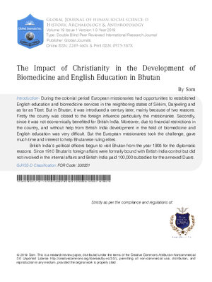 The Impact of Christianity in the Development of Biomedicine and English Education in Bhutan