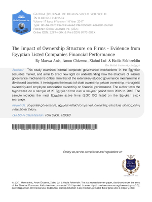 The Impact of Ownership Structure on Firms Financial Performance - Evidence from Egyptian  Listed Companies