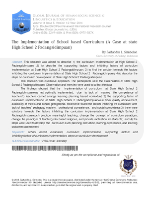 The Implementation of School based Curiculum  (A Case at State High School 2 Padangsidimpuan)