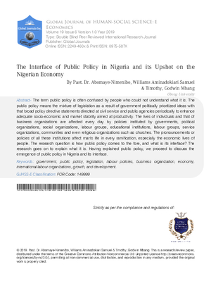 The Interface of Public Policy in Nigeria and its Upshot on the Nigerian Economy