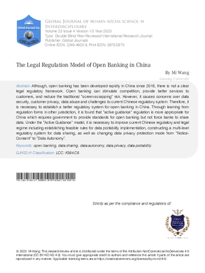 The Legal Regulation Model of Open Banking in China