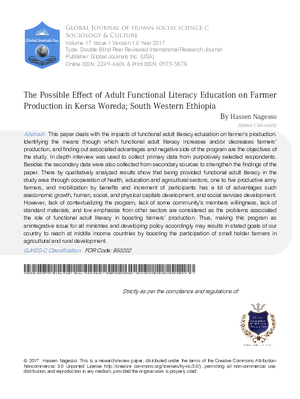 The Possible effect of Adult Functional Literacy Education on Farmer Production in Kersa Woreda; South Western Ethiopia