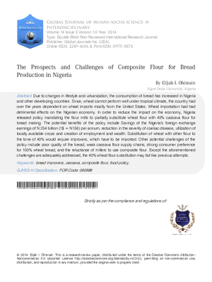 The Prospects and Challenges of Composite Flour for Bread Production in Nigeria