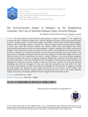 The Socio-Economic Impact of Refugees on the Neighboring Countries: The Case of Sherkole Refugee Camp, Western Ethiopia