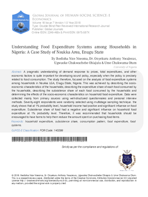 Understanding Food Expenditure Systems among Households in Nigeria: A Case Study of Nsukka Area, Enugu State