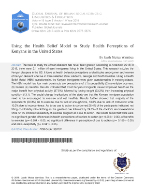 Using the Health Belief Model to Study Health Perceptions of Kenyans in the United States