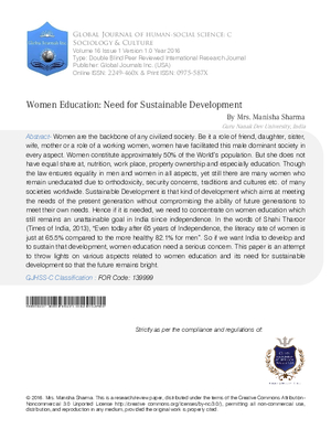Women Education: Need for Sustainable Development