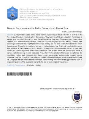 Women Empowerment in India: Concept and Role of Law
