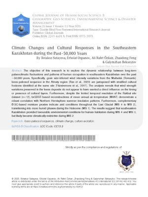 Climate Changes and Cultural Responses in the Southeastern Kazakhstan during the past 50,000 years