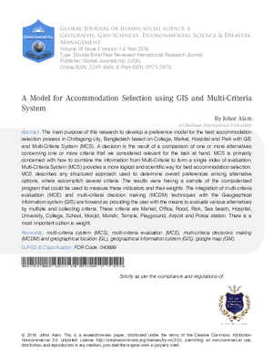 A Model for Accommodation Selection using GIS and Multi Criteria System