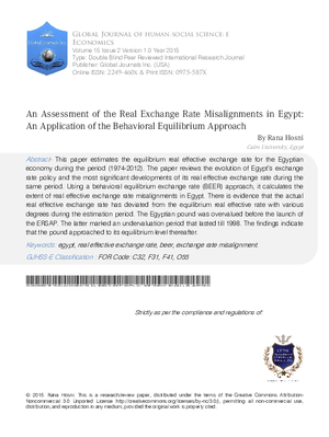 An Assessment of the Real Exchange Rate Misalignments in Egypt: An Application of the Behavioral Equilibrium Approach