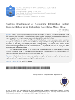 Analysis Development of Accounting Information System Implementation Using Technology Acceptance Model (TAM)