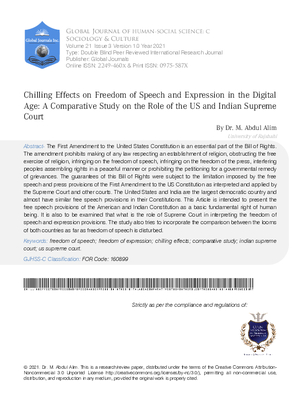 Chilling Effects on Freedom of Speech and Expression in the Digital Age: A Comparative Study on the Role of the US and Indian Supreme Court