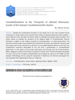 Constitutionalism in the Viewpoint of Akhond Khorasani,Leader of the Iranian Constitutional Revolution