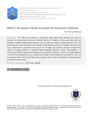 DRAFT: Myanmaras Media Essential for Myanmaras Reforms